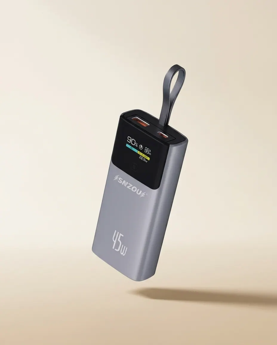 Power Bank 45W 10,000mAh (SN-935) — Slim 10,000mAh with 45W output and integrated cable.